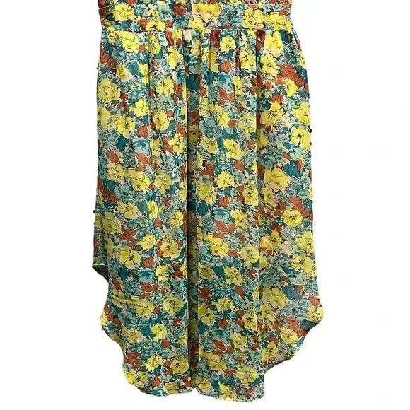 BCBGMAXAZRIA Floral‎ Yellow, Blue, Orange Midi Short Sleeve Dress Medium - Picture 5 of 8